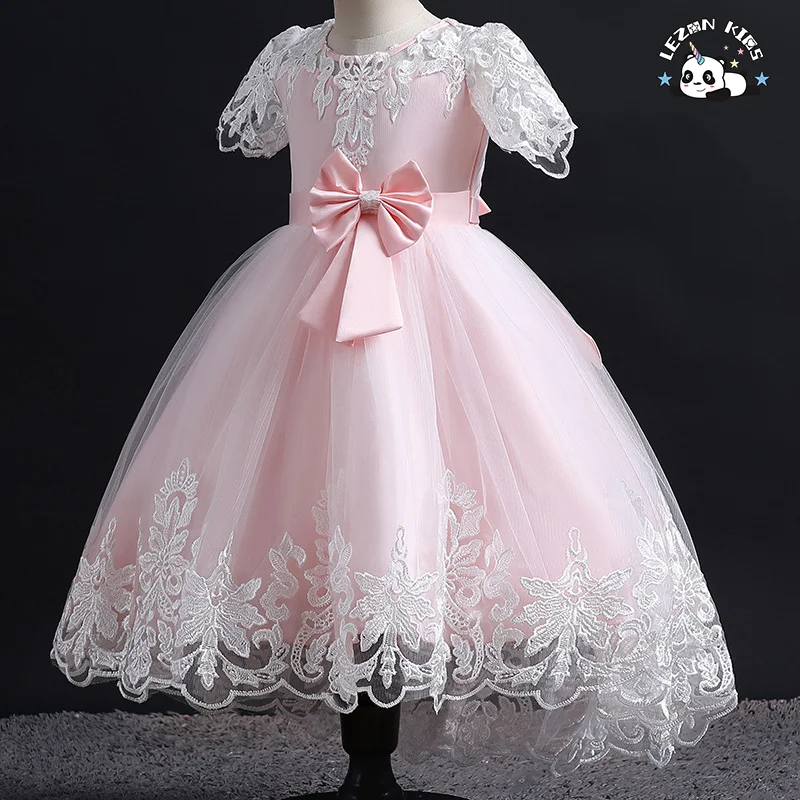 LEZONKIDS - Robes Enfants Pretty Peach Children's Girl Princess Flower Dress for Girl Summer Formal Solid